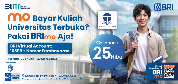 Bayar Kuliah Universitas Terbuka di BRImo Cashback Rp25 Ribu!