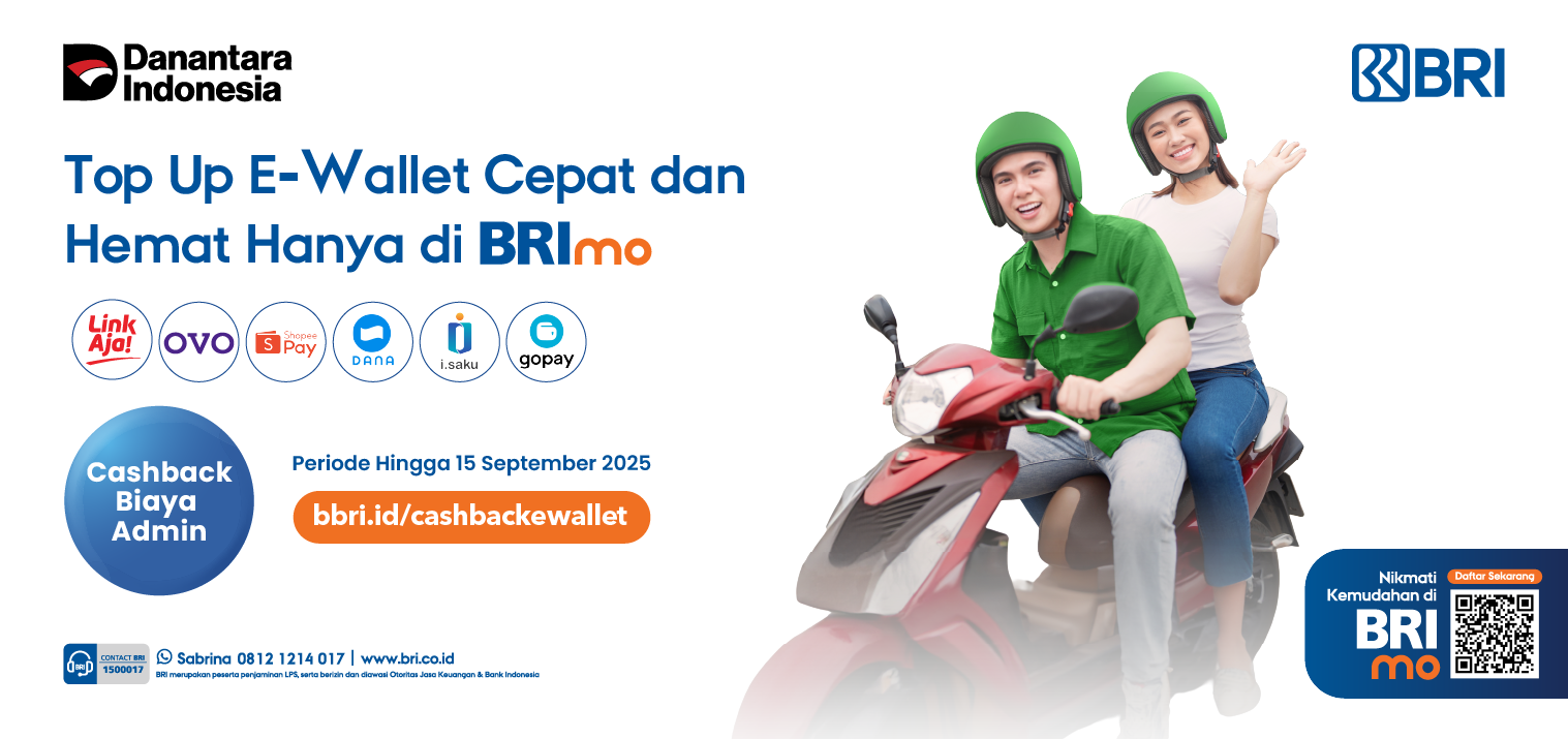 Cashback Biaya Admin Top Up E-wallet di BRImo