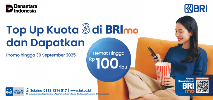 Promo Top Up Kuota 3 di BRImo