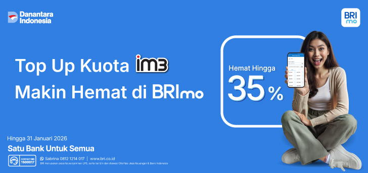 Dapatkan Diskon Hingga 35% Top Up Paket im3 di BRImo